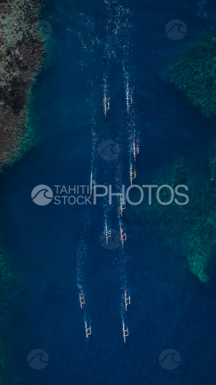 Tahiti, French Polynesia, Aerial Drone shot, Outrigger Race, Vaa Race