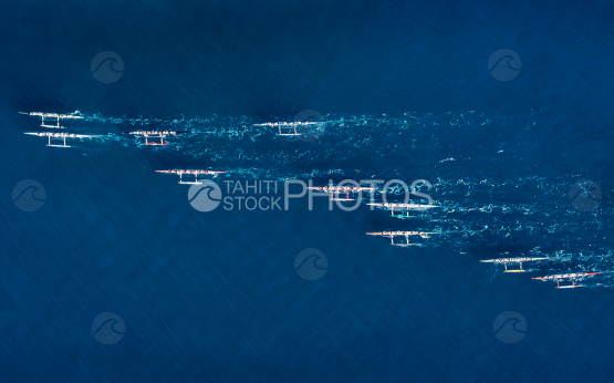 Tahiti, French Polynesia, Aerial Drone shot, Outrigger Race, Vaa Race
