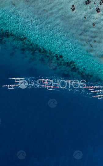 Tahiti, French Polynesia, Aerial Drone shot, Outrigger Race, Vaa Race
